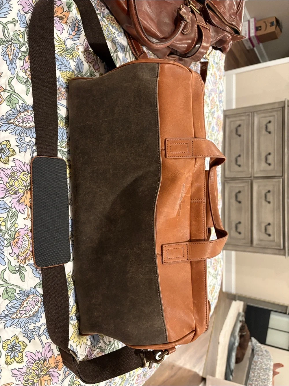 Johnston & Murphy Brown and Tan Leather-Trim Canvas Duffel